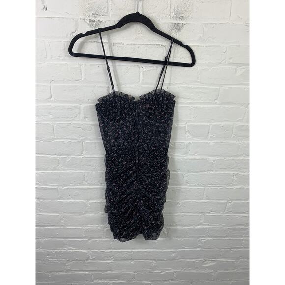 Edit by Nine Women's Ruched Floral Mesh Mini Dress Sleeveless Black Size Medium - Picture 1 of 4